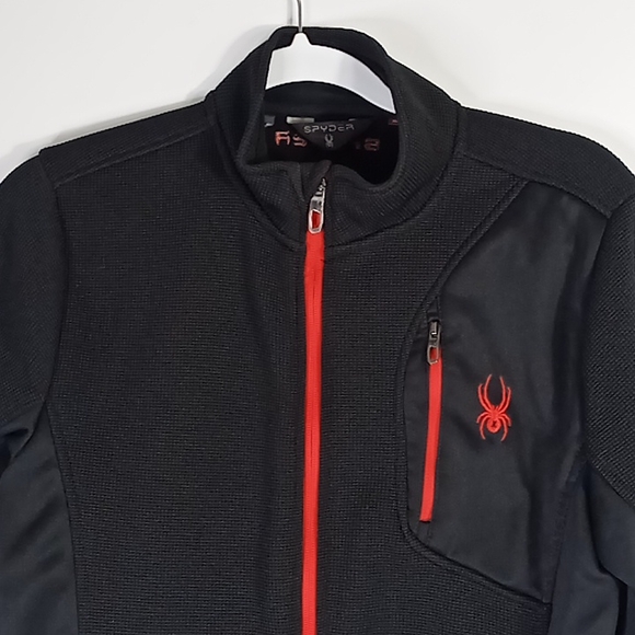 Spyder Fleece Lined Zip Up Jacket Size Youth XL (18-20) Black/ Red - Picture 2 of 15